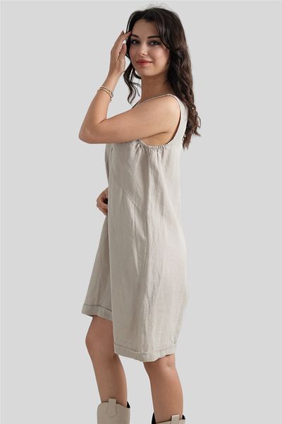 Miss Boheme Beige Linen Jumpsuit with Shorts