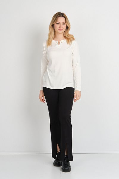 Sistas Women's Long Sleeve Blouse with Chain Buckle on the Collar and Side Slits 24014 Ecru