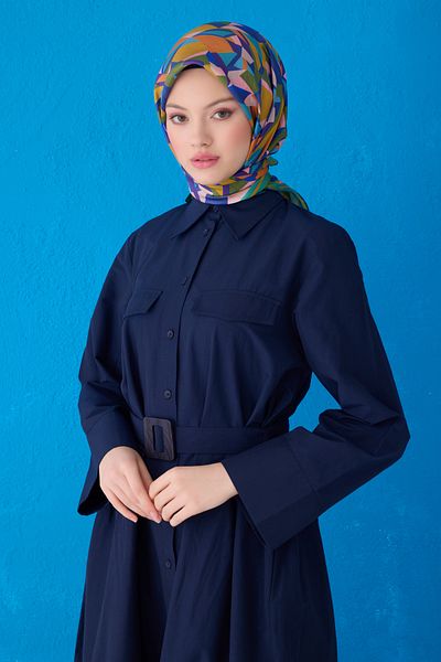 Belli Κασκόλ Pure Silk 4106D (Twill Silk) 90 x 90 Μπλε - Πράσινο