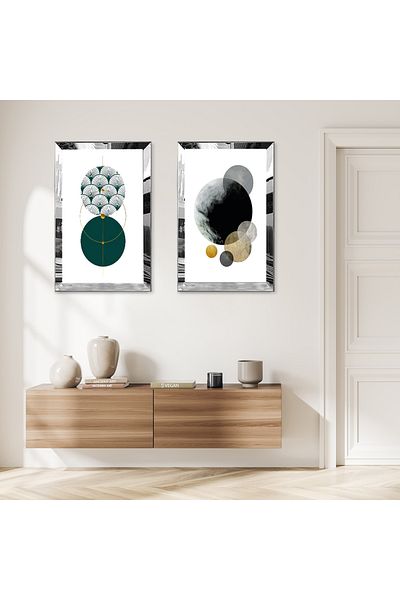 Zevahir Mobilya Dekorasyon SET DE MASA MDF BILATERAL CU FORME MINIMALISTICE CU CADRU DE PLEXY CU OGLINDA SILVER FOND ALB
