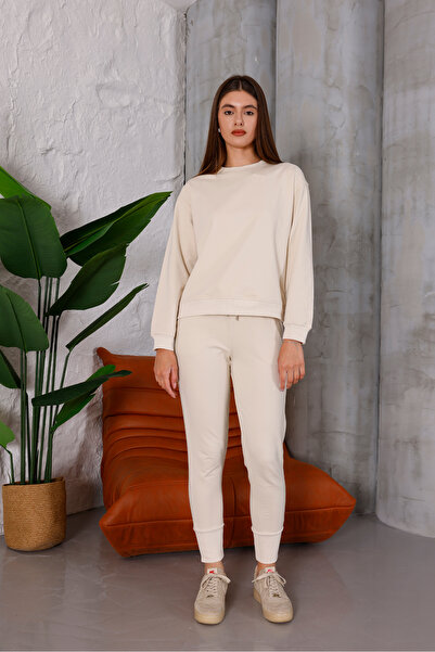 THE WESS Crew Neck Sweatshirt and Bottom Tracksuit with Leg Camisole Detail