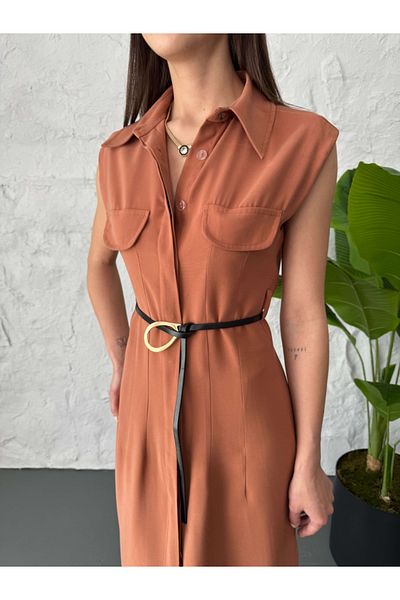 Elif Özbey Butik Φόρεμα με μηδενικό μανίκι με λεπτομέρεια τσέπης από πλακάκι