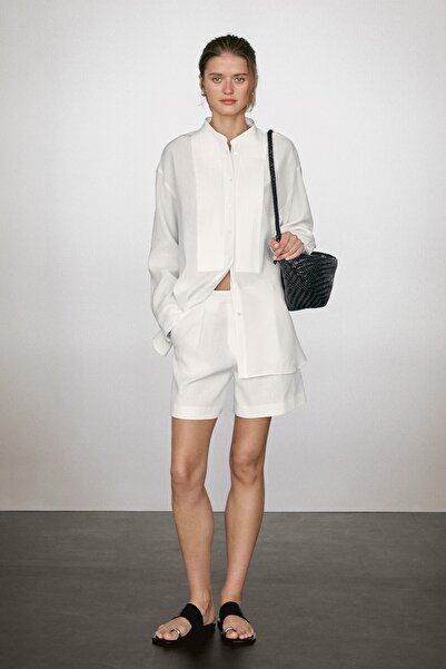 Massimo Dutti İnce pilili keten karışımlı gömlek