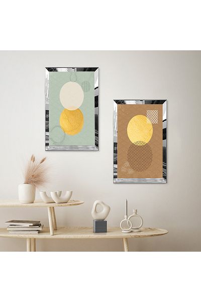 Zevahir Mobilya Dekorasyon FORME DECORATIVE MINIMALISTE CU CADRU DE PLEXY CU OGLINDA ARGINTIE SET DE MASA MDF DUBLA