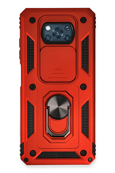 NewFace حافظة هاتف Xiaomi Pocophone X3 من السيليكون مع حلقة عدسة Pars - أحمر 1492015709