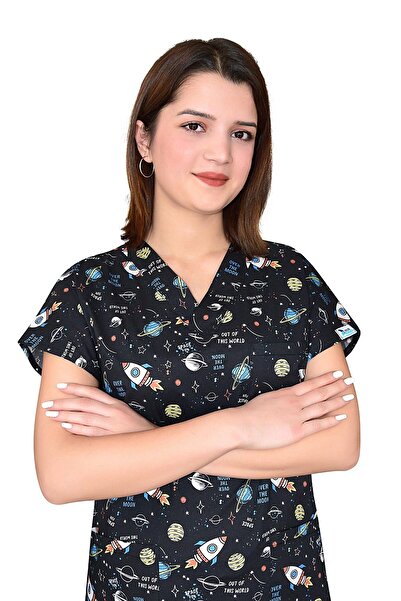 Nur Medikal Giyim Uniforme unisex din bumbac cu model Black Planet Master Lyc...