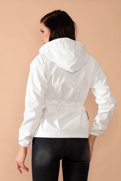 butiksinope 10011 Γυναικείο αδιάβροχο με λεπτομέρεια από καουτσούκ μέσης με κουκούλα λευκό