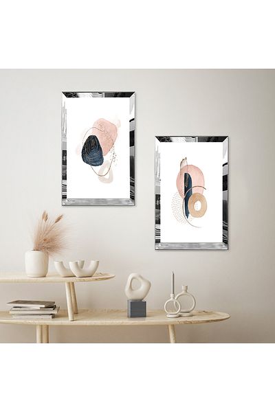 Zevahir Mobilya Dekorasyon SET DE TABLĂ MDF DUALĂ CU FORME ABSTRACTE MINIMALISTE CU CADRU DE PLEXY CU OZNĂ DE ARGINTI Fundal alb
