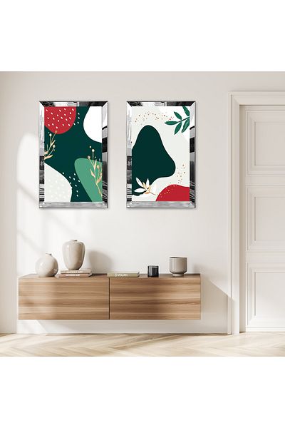 Zevahir Mobilya Dekorasyon FORME COLORATE CU CADRU DE PLEXY CU OGLINDA ARGINTIE FOND ALB SET DE MASA MDF DUBLA