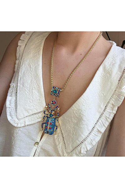 Alice İsstanbul Mavi Taşlı Mineli Scarab Kolye