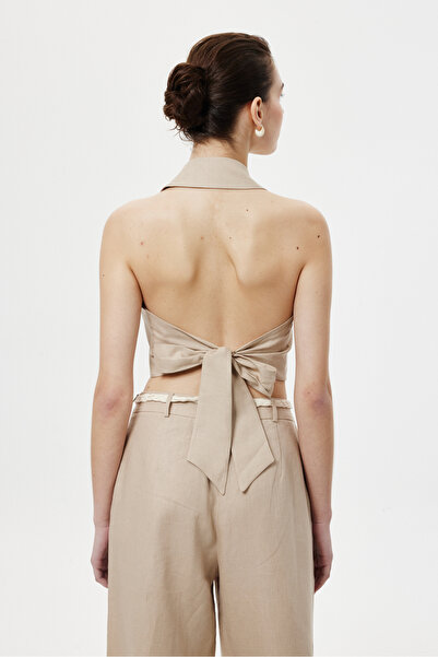 NAGRADA Sırtı Açık Crop Bluz BEJ