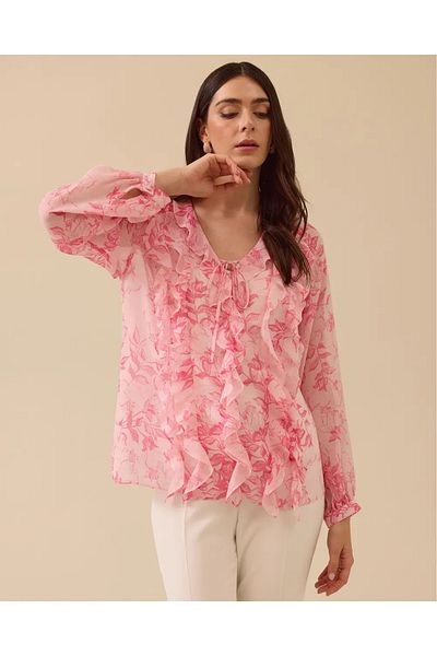 SEÇİL Seçil Flower Print Chiffon Blouse with Ruffle Detail 10002511810005