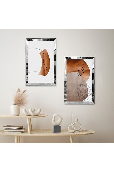 Zevahir Mobilya Dekorasyon SET DE PENTRU TABLĂ MDF BINARĂ CU FORME ABSTRACTE DECORATIVE MARO ȘI GRI CU CADRU DE PLEXY CU OZNĂ DE ARGINT