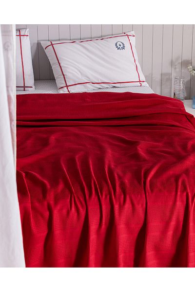 Madame Coco Mathilda King Size 100% Cotton Karde Flat Pique Set - Red
