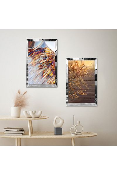 Zevahir Mobilya Dekorasyon FLORI DECORATIVE ABSTRACTE CU CADRU DE PLEXY CU OGLINDA DE SILVER SET DE MASA MDF BINAR