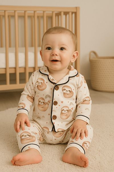Jaju Baby طقم بيجامة بأزرار على شكل باندا لطيف للجنسين