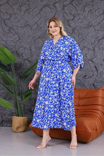 Siyezen Plus Size Floral Print Elastic Waist Dress