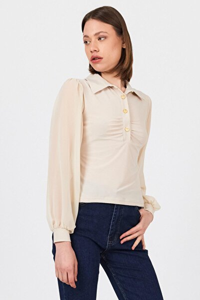 Rays Μπλούζα με γιακά πουκάμισο σιφόν μπεζ 9478