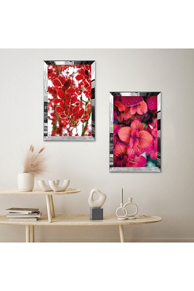 Zevahir Mobilya Dekorasyon SET DE MASA MDF DUBLA PLANTE ROSE CU CADRU DE PLEXY CU OGLINDA ARGINTIE
