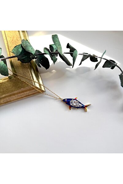 Alice İsstanbul Steel Navy Blue Stone Fish Necklace
