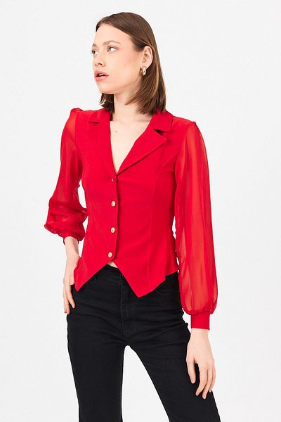 Rays Red Double Breasted Collar Buttoned Pencil Shirt 9476