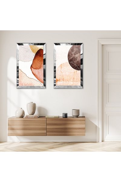 Zevahir Mobilya Dekorasyon SET DE PICTURI DECORATIVE BILATERALE MDF CU CADRU DE PLEXY CU OGLINDA SILVER CREAM COLOR DESEN ABSTRACT