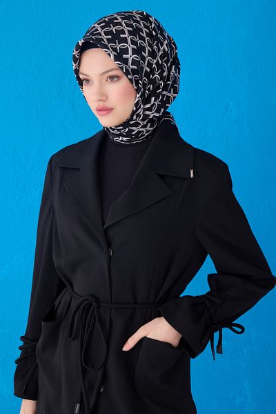 Belli Κασκόλ Pure Silk 4102D (Twill Silk) 90 x 90 Μαύρο - Λευκό