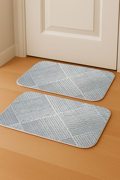 Evlen Home Collection Digital Printing Non-Slip Base 2-Piece Mat Set 40X60 cm Bath Mat Door Front Patterned Mat Set