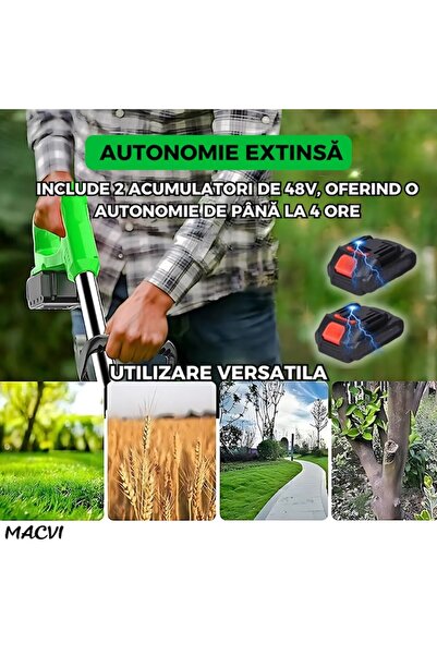 MACVI Electric brushcutter, 2 48V batteries, 4000 mAh power, 18000 RPM
