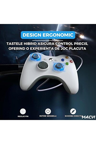 MACVI Controller Dual Shock Macvi® pentru Xbox 360 si PC, Alb , cu Cablu USB de 2,5 m