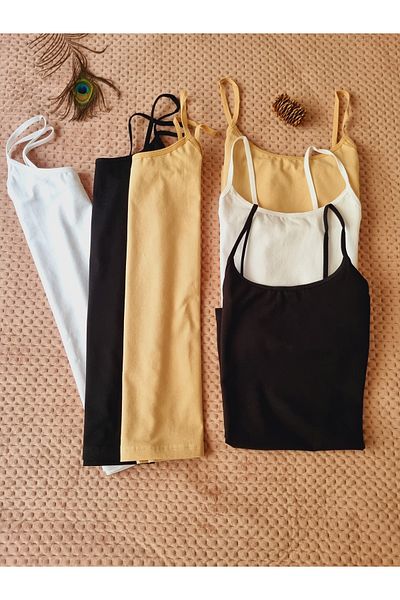 Demirsa Boutique 6' Cotton Lycra Women's Undershirt with Rope Straps (2 Black-2 White-2 Skin)
