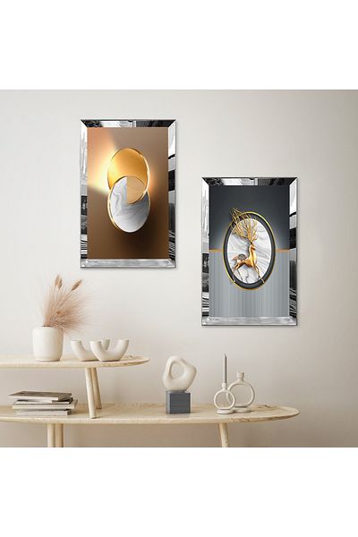 Zevahir Mobilya Dekorasyon SET DE MASA DECORATIVĂ DUBĂ MDF CU CADRU DE PLEXY CU OGLINDĂ DE ARGINTĂ FOND CULOARE