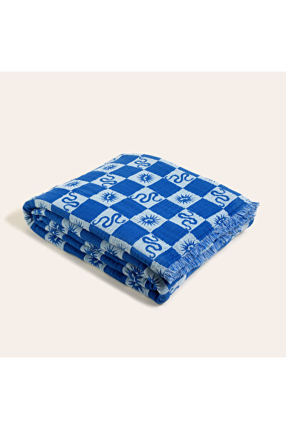 Zsa Zsa Zsu Costa Saçaklı Jakarlı Tek Kişilik Pamuk Yatak Örtüsü 180x240 Cm Mavi