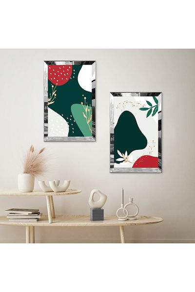 Zevahir Mobilya Dekorasyon FORME COLORATE CU CADRU DE PLEXY CU OGLINDA ARGINTIE FOND ALB SET DE MASA MDF DUBLA