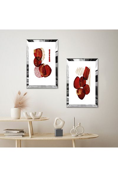 Zevahir Mobilya Dekorasyon SET DE MASA MDF DUBLA CU FORME ROSE DECORATIVE CU CADRU DE PLEXY CU OGLINDA SILVER FOND ALB