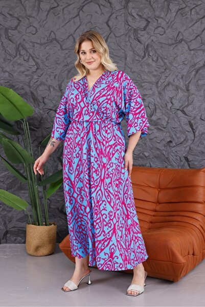 Siyezen Plus Size Double Breasted Collar Elastic Waist Dress