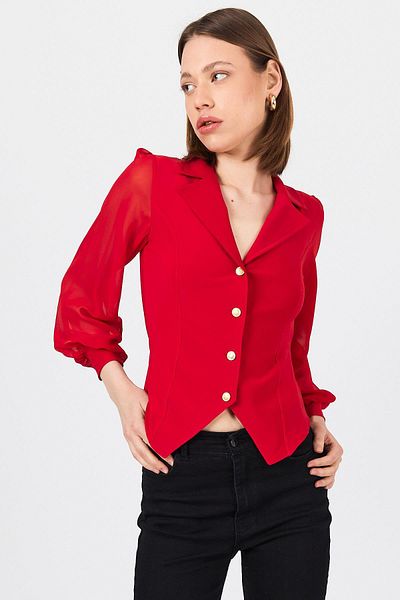 Rays Red Double Breasted Collar Buttoned Pencil Shirt 9476