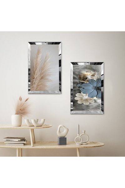 Zevahir Mobilya Dekorasyon SET DE MASA MODERNA DUBLA MDF CU CADRU DE PLEXY CU MIROR SILVER