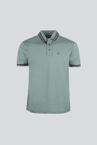 Emporio Armani تي شيرت رجالي بياقة بولو وأزرار للإغلاق وأكمام قصيرة وياقة بولو خضراء EM000859 AF12955-U9083