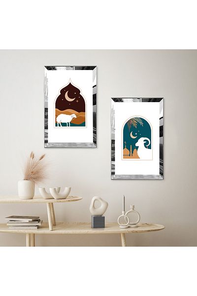 Zevahir Mobilya Dekorasyon SET DE MASA DECORATIVA BILATERALA MDF NOAPTE CAMELE CU CADRU DE PLEXY CU OGLINDA SILVER
