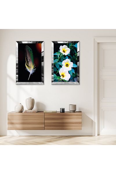 Zevahir Mobilya Dekorasyon SET DE MASA MDF DUBLA PLANTE CU CADRU DE PLEXY CU Oglinda SILVER