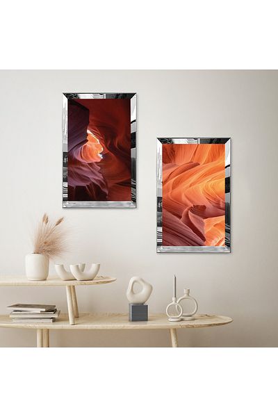 Zevahir Mobilya Dekorasyon SET DE PENTRU TABLĂ MDF DECORATIVĂ ORANGE ABSTRACT SAND CU CADRU DE PLEXY CU OGLINDĂ DE ARGINT