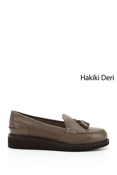 GÖNDERİ(R) Mink Antique Gön Genuine Leather Round Toe Wedge Sole Women's Daily Loafer Shoes 24097