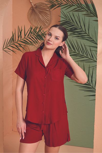 PJS Women's Boy Buttoned Summer Burgundy Shorts Suit