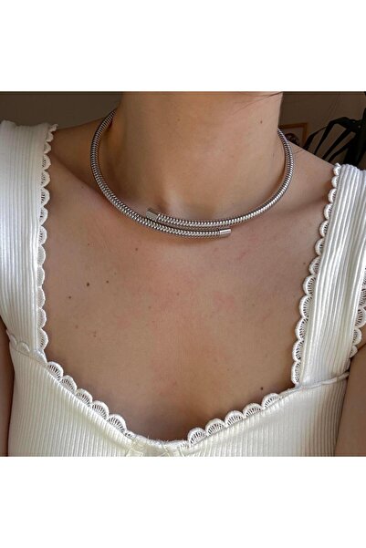 Alice İsstanbul Silver Spiral Curved Choker Necklace