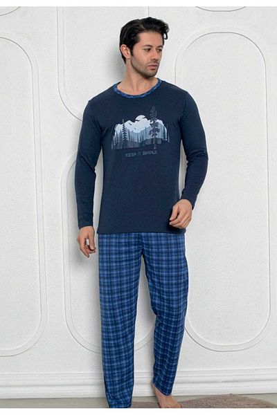 Intisimo Pijamale bărbătești, bluză, pantaloni lungi, stil simplu, bleumarin - L