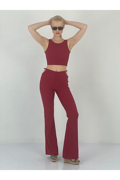 So Sweet Women's Trousers Side Open Zippered Red Set