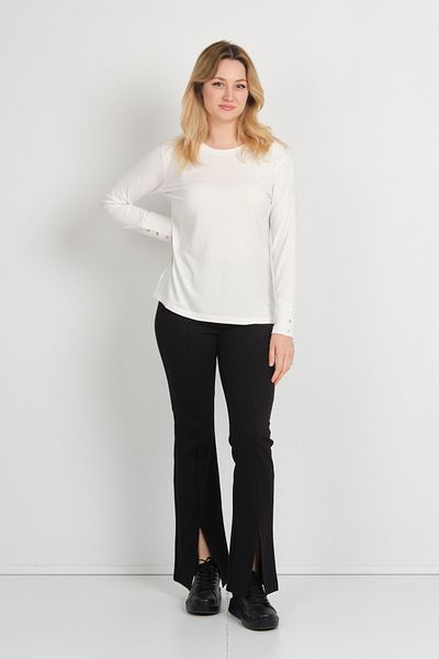 Sistas Women's Crew Neck Sleeves and Back Ornamental Button Blouse with Side Slits 24508 Ecru