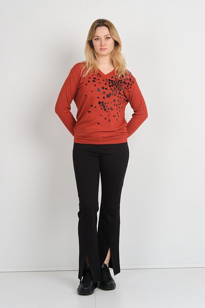 Sistas Women's V-Neck Patterned Long Sleeve Blouse 24579 Tile