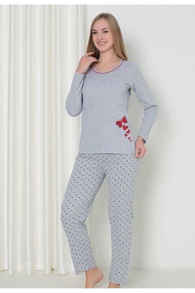 Intisimo Women's Pajamas, Long Sleeve, Hearts, Cotton, Gray - Xxl